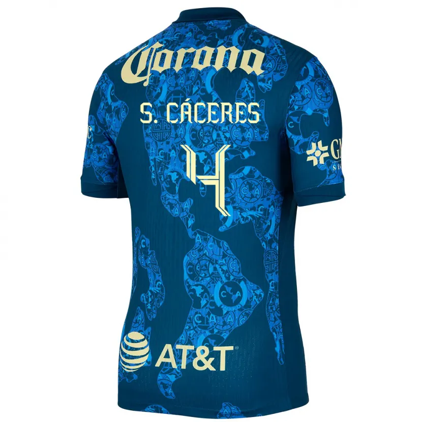 Danxen Børn Sebastián Cáceres #4 Blå Gul Udebane Spillertrøjer 2024/25 Trøje T-Shirt