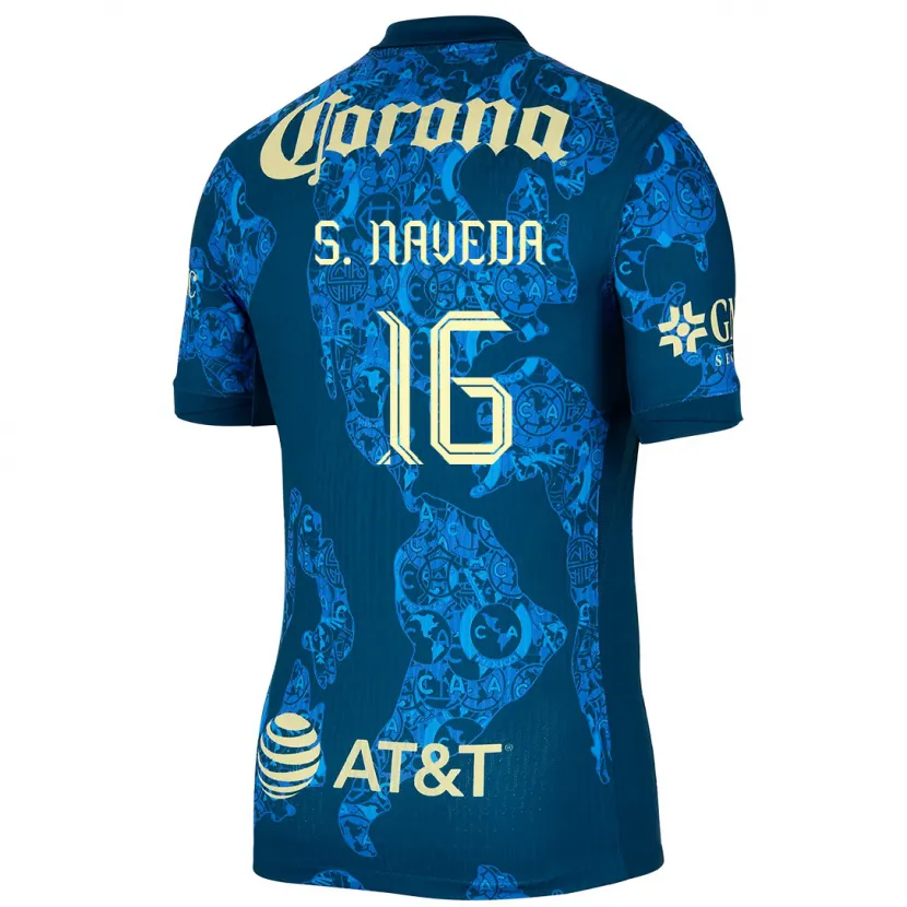 Danxen Børn Santiago Naveda #16 Blå Gul Udebane Spillertrøjer 2024/25 Trøje T-Shirt