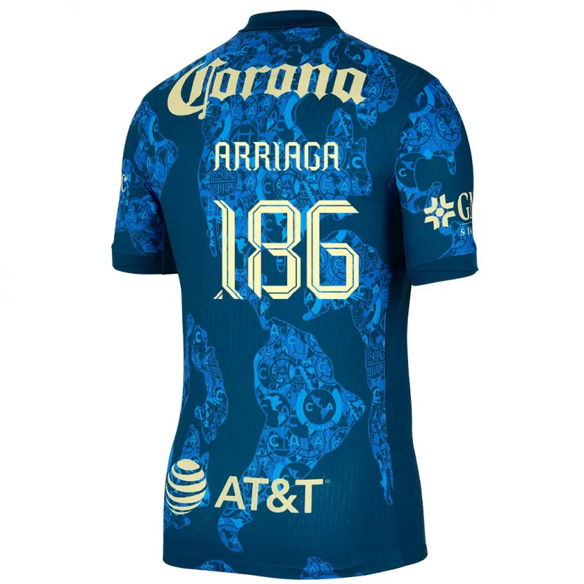 Danxen Børn Diego Arriaga #186 Blå Gul Udebane Spillertrøjer 2024/25 Trøje T-Shirt