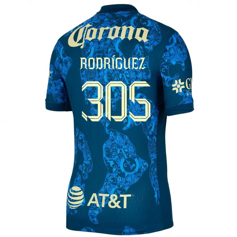 Danxen Børn Bryan Rodríguez #305 Blå Gul Udebane Spillertrøjer 2024/25 Trøje T-Shirt
