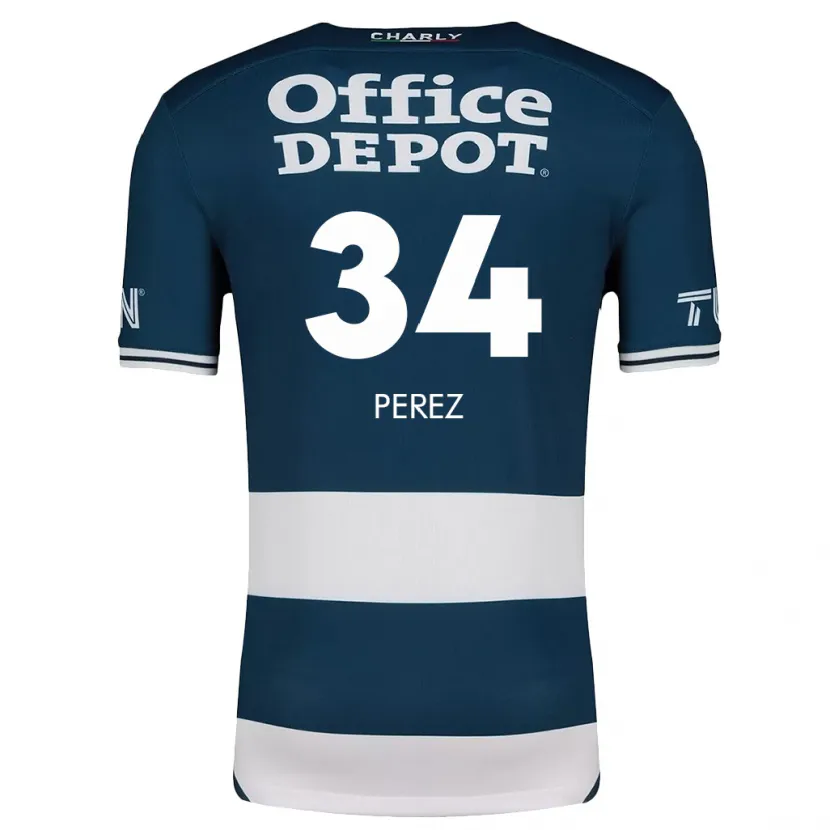 Danxen Mænd Julio Pérez #34 Blå Hvid Hjemmebane Spillertrøjer 2024/25 Trøje T-Shirt