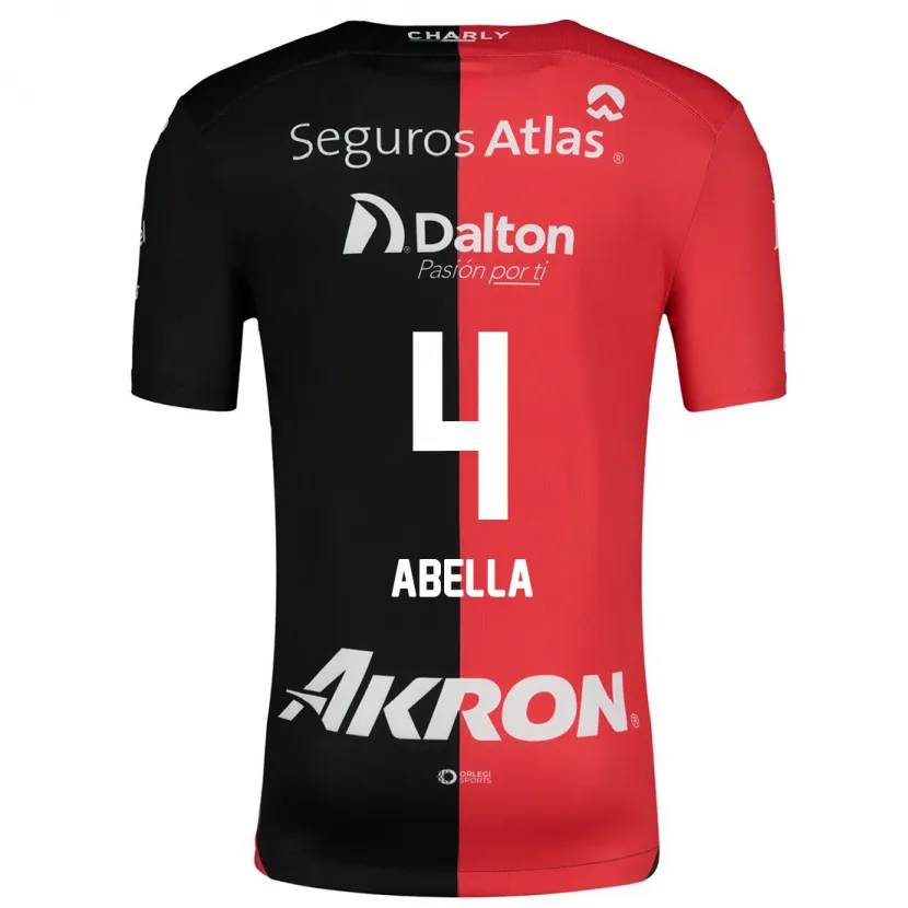 Danxen Mænd José Abella #4 Rød Sort Hjemmebane Spillertrøjer 2024/25 Trøje T-Shirt