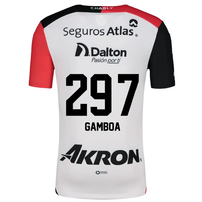 Danxen Mænd Luis Gamboa #297 Hvid Rød Sort Udebane Spillertrøjer 2024/25 Trøje T-Shirt