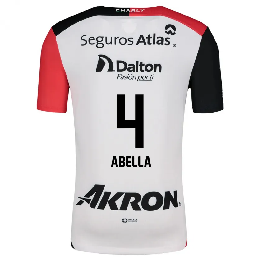 Danxen Mænd José Abella #4 Hvid Rød Sort Udebane Spillertrøjer 2024/25 Trøje T-Shirt