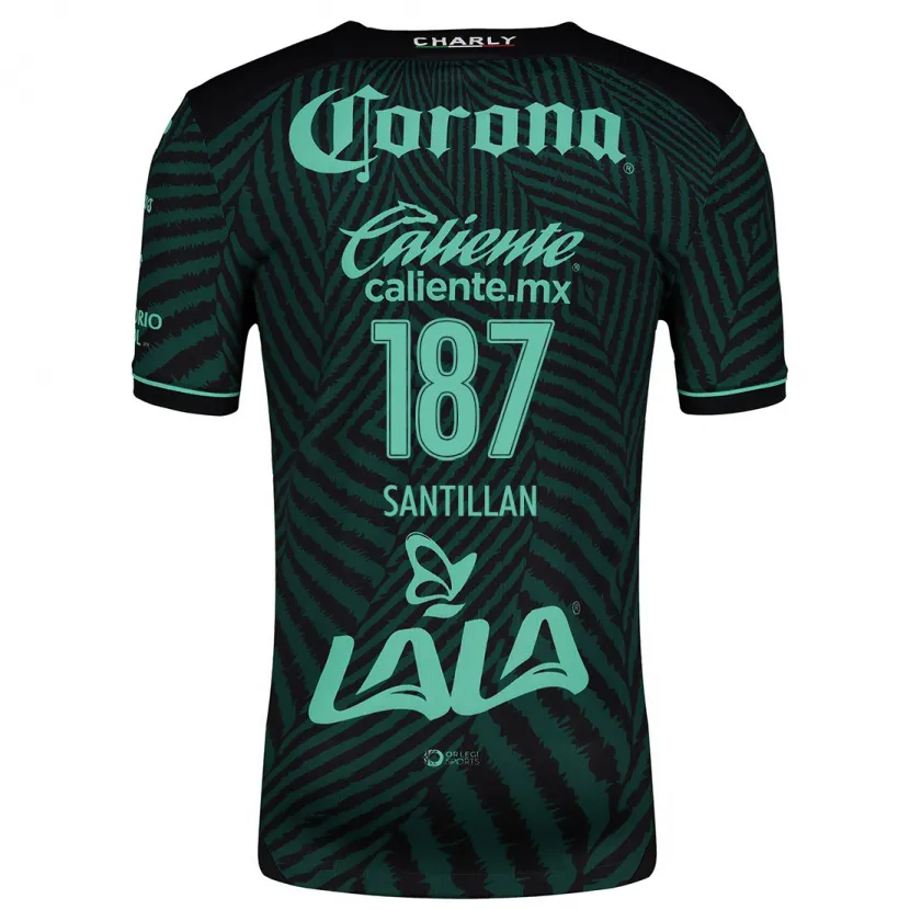 Danxen Mænd Emilio Santillán #187 Sort Grøn Udebane Spillertrøjer 2024/25 Trøje T-Shirt