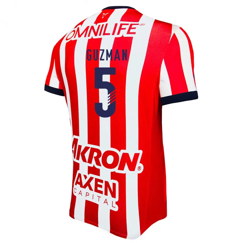 Danxen Kvinder Víctor Guzmán #5 Rød Hvid Blå Hjemmebane Spillertrøjer 2024/25 Trøje T-Shirt