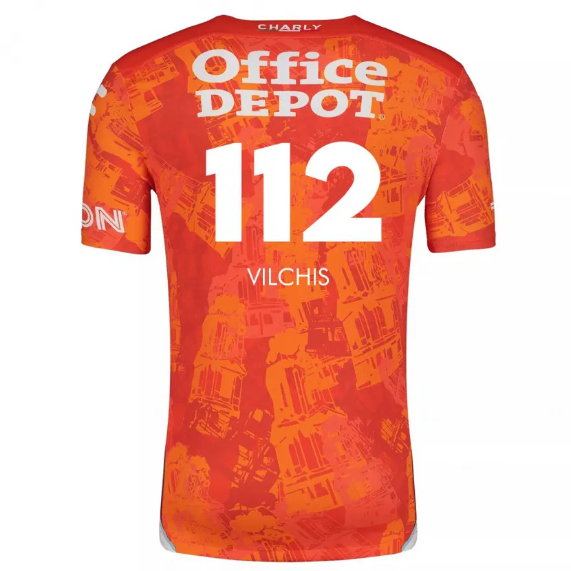 Danxen Kvinder Leonardo Vílchis #112 Orange Hvid Udebane Spillertrøjer 2024/25 Trøje T-Shirt