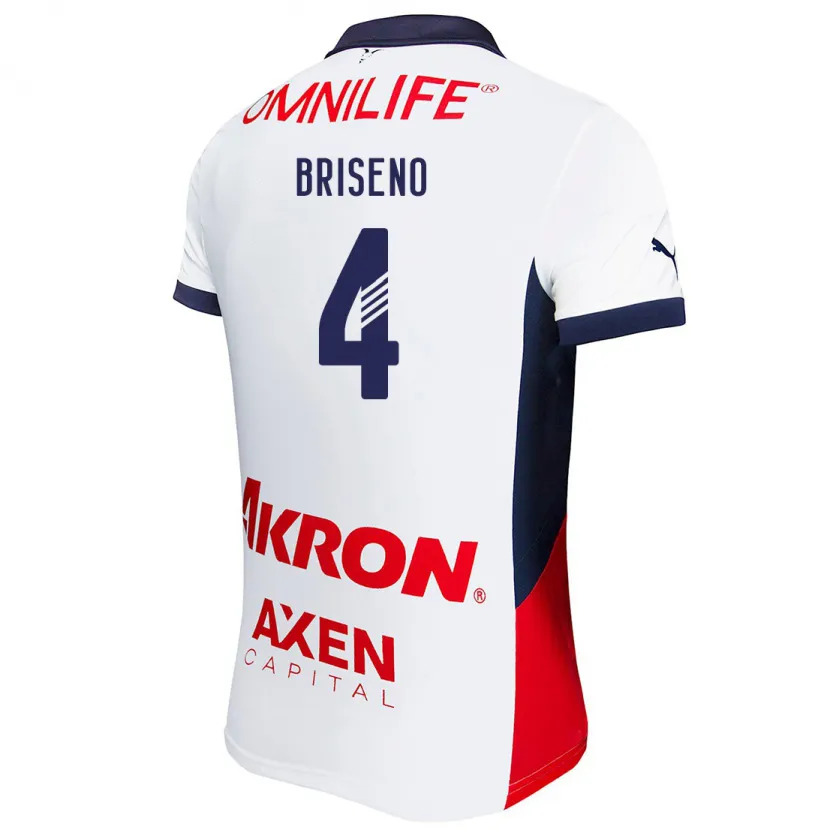 Danxen Kvinder Antonio Briseño #4 Hvid Rød Blå Udebane Spillertrøjer 2024/25 Trøje T-Shirt