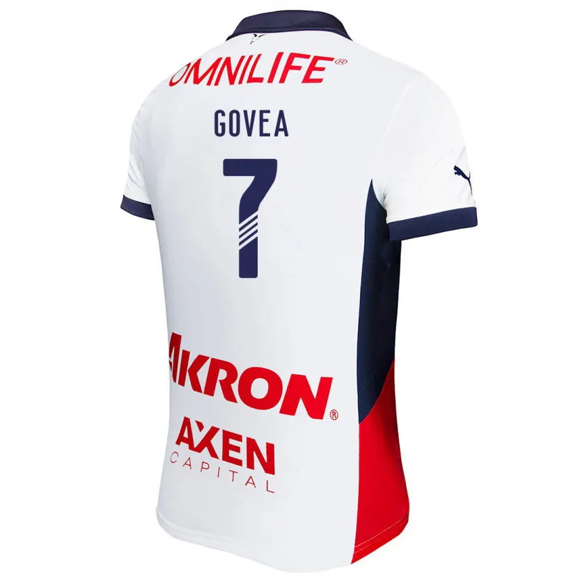 Danxen Kvinder Omar Govea #7 Hvid Rød Blå Udebane Spillertrøjer 2024/25 Trøje T-Shirt