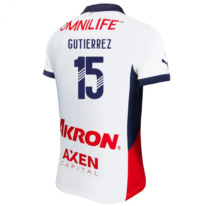 Danxen Kvinder Érick Gutiérrez #15 Hvid Rød Blå Udebane Spillertrøjer 2024/25 Trøje T-Shirt