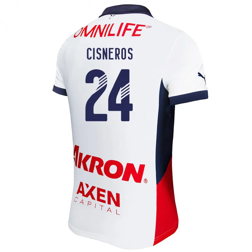 Danxen Kvinder Carlos Cisneros #24 Hvid Rød Blå Udebane Spillertrøjer 2024/25 Trøje T-Shirt