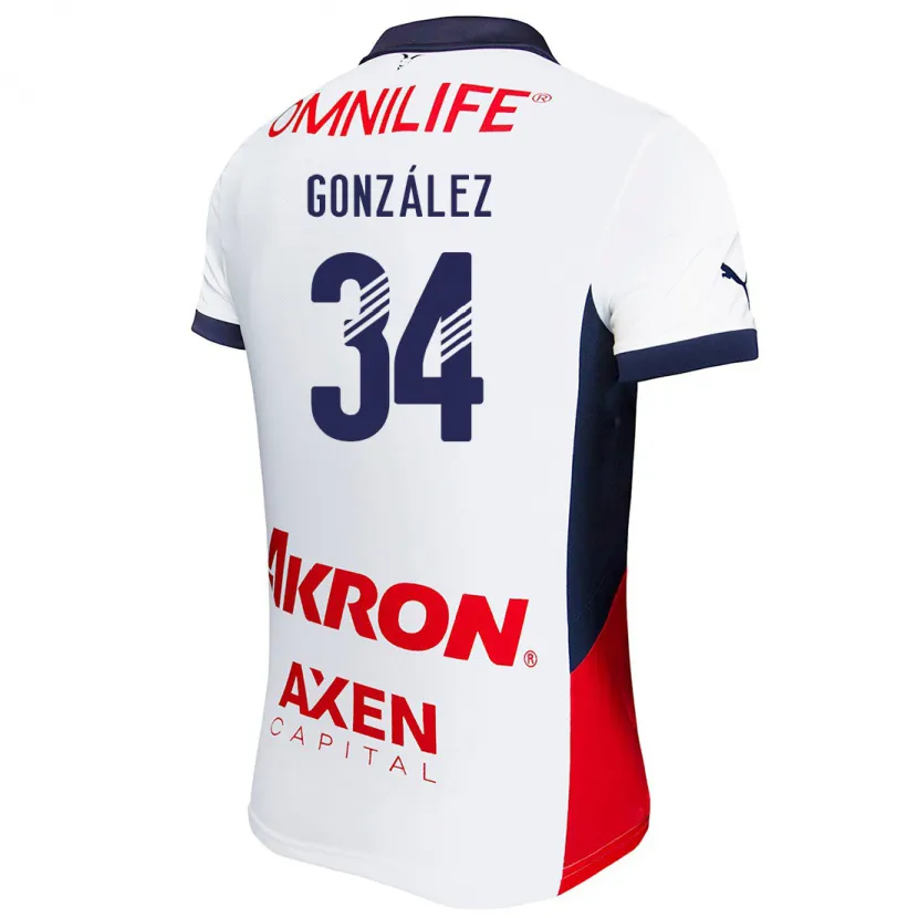 Danxen Kvinder Armando González #34 Hvid Rød Blå Udebane Spillertrøjer 2024/25 Trøje T-Shirt