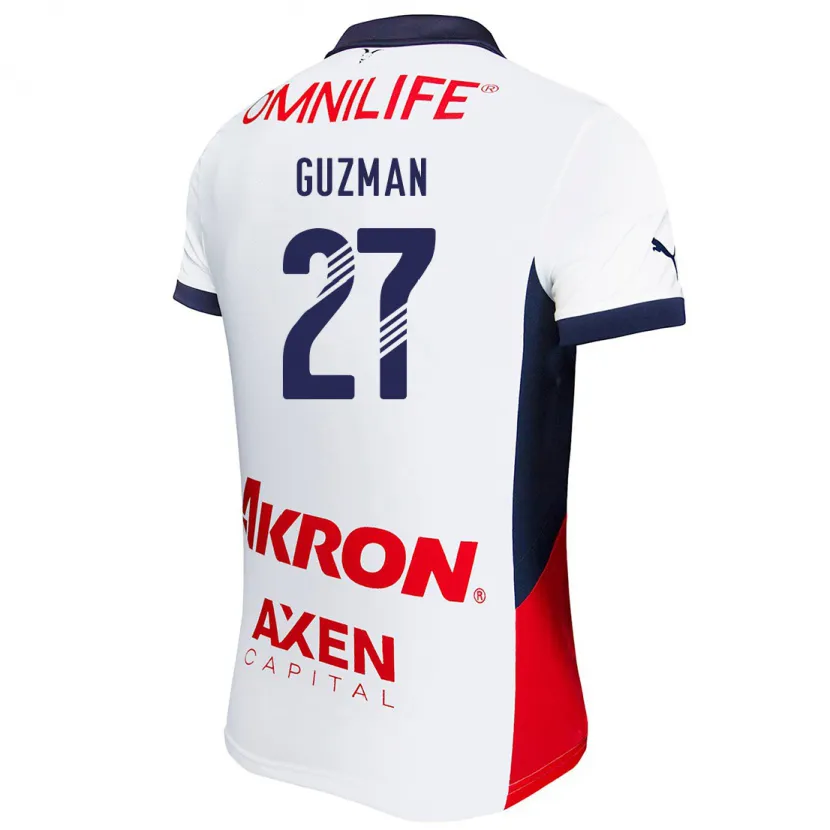 Danxen Kvinder Kinberly Guzmán #27 Hvid Rød Blå Udebane Spillertrøjer 2024/25 Trøje T-Shirt
