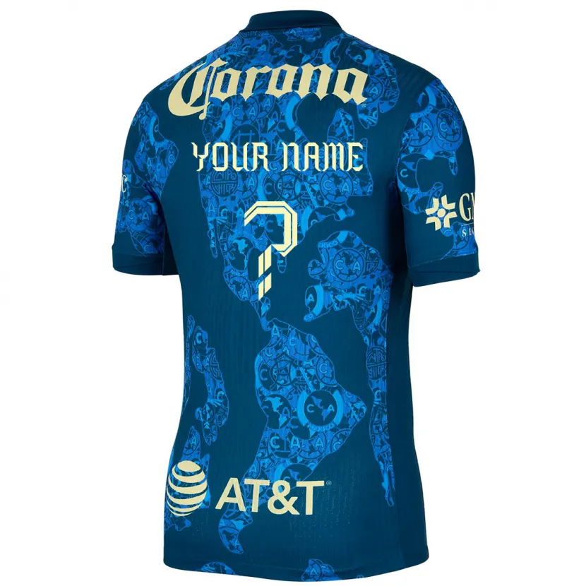 Danxen Kvinder Dit Navn #0 Blå Gul Udebane Spillertrøjer 2024/25 Trøje T-Shirt