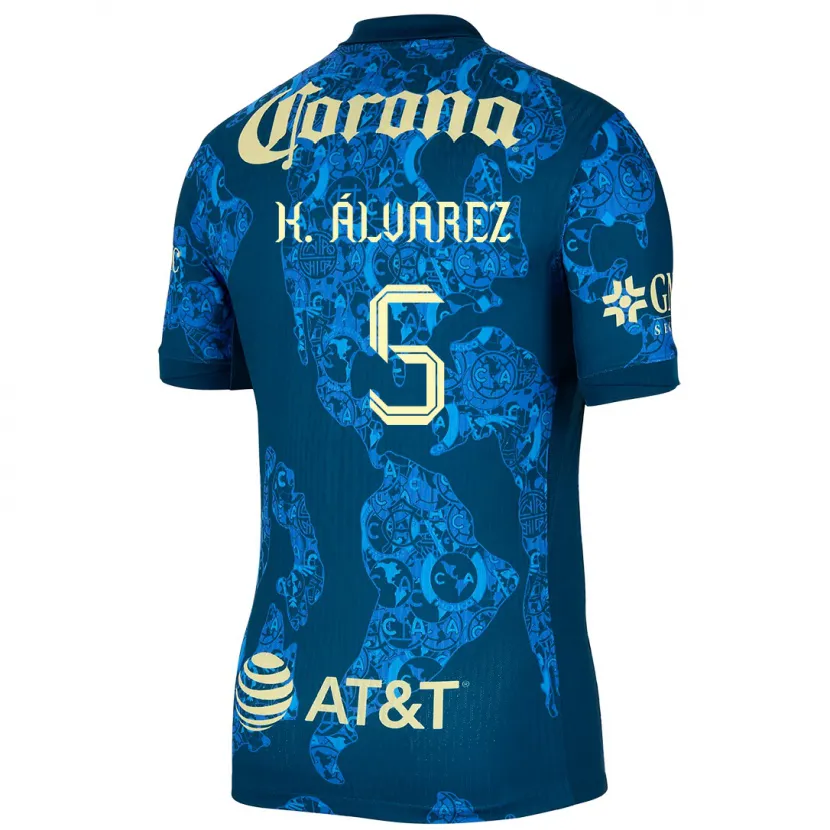 Danxen Kvinder Kevin Álvarez #5 Blå Gul Udebane Spillertrøjer 2024/25 Trøje T-Shirt