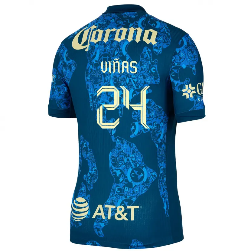 Danxen Kvinder Federico Viñas #24 Blå Gul Udebane Spillertrøjer 2024/25 Trøje T-Shirt