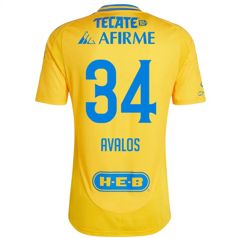 Danxen Børn Erick Avalos #34 Guld Gul Hjemmebane Spillertrøjer 2024/25 Trøje T-Shirt