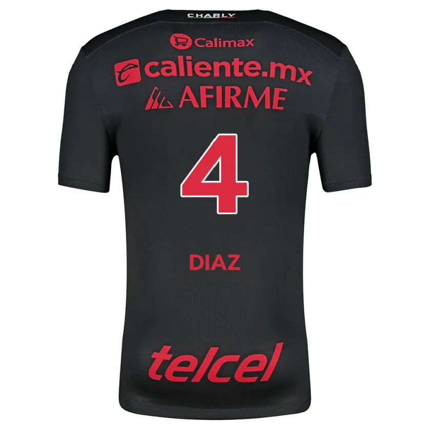 Danxen Børn Nicolás Díaz #4 Sort Rød Hjemmebane Spillertrøjer 2024/25 Trøje T-Shirt