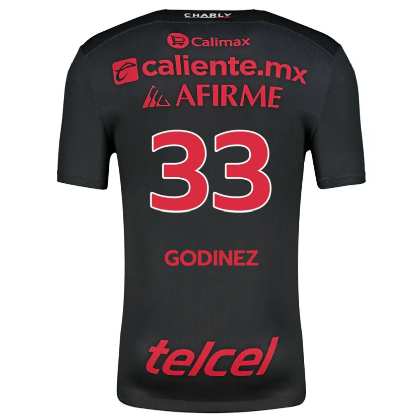 Danxen Børn Rodrigo Godínez #33 Sort Rød Hjemmebane Spillertrøjer 2024/25 Trøje T-Shirt