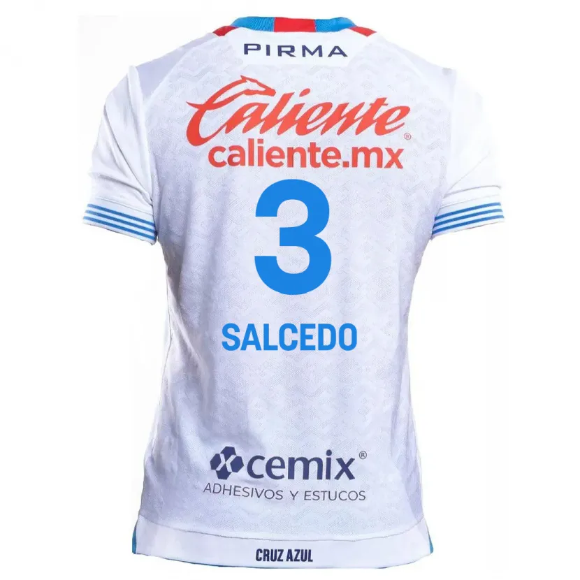 Danxen Børn Carlos Salcedo #3 Hvid Blå Udebane Spillertrøjer 2024/25 Trøje T-Shirt