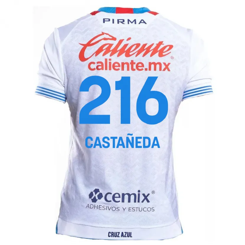 Danxen Børn Ian Castañeda #216 Hvid Blå Udebane Spillertrøjer 2024/25 Trøje T-Shirt