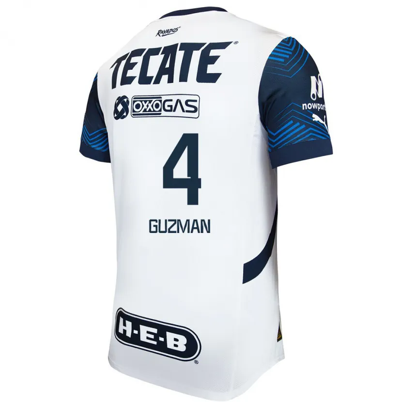 Danxen Børn Víctor Guzmán #4 Hvid Blå Udebane Spillertrøjer 2024/25 Trøje T-Shirt