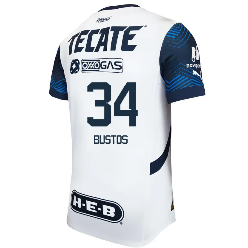 Danxen Børn César Bustos #34 Hvid Blå Udebane Spillertrøjer 2024/25 Trøje T-Shirt