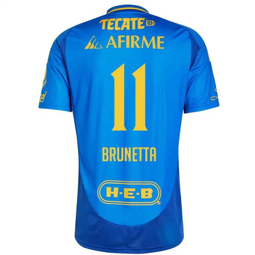 Danxen Børn Juan Brunetta #11 Blå Gul Udebane Spillertrøjer 2024/25 Trøje T-Shirt
