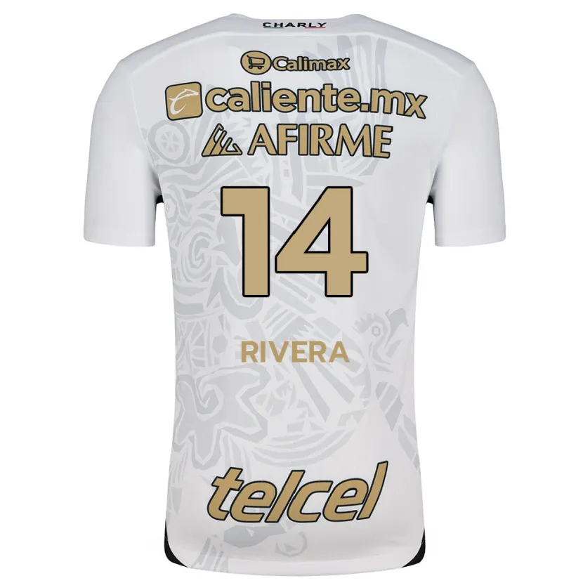 Danxen Børn Christian Rivera #14 Hvid Sort Udebane Spillertrøjer 2024/25 Trøje T-Shirt
