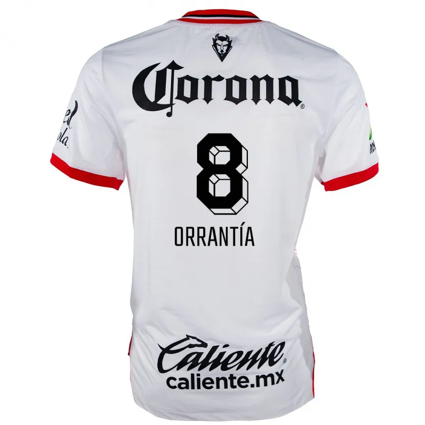 Danxen Børn Carlos Orrantía #8 Hvid Rød Udebane Spillertrøjer 2024/25 Trøje T-Shirt