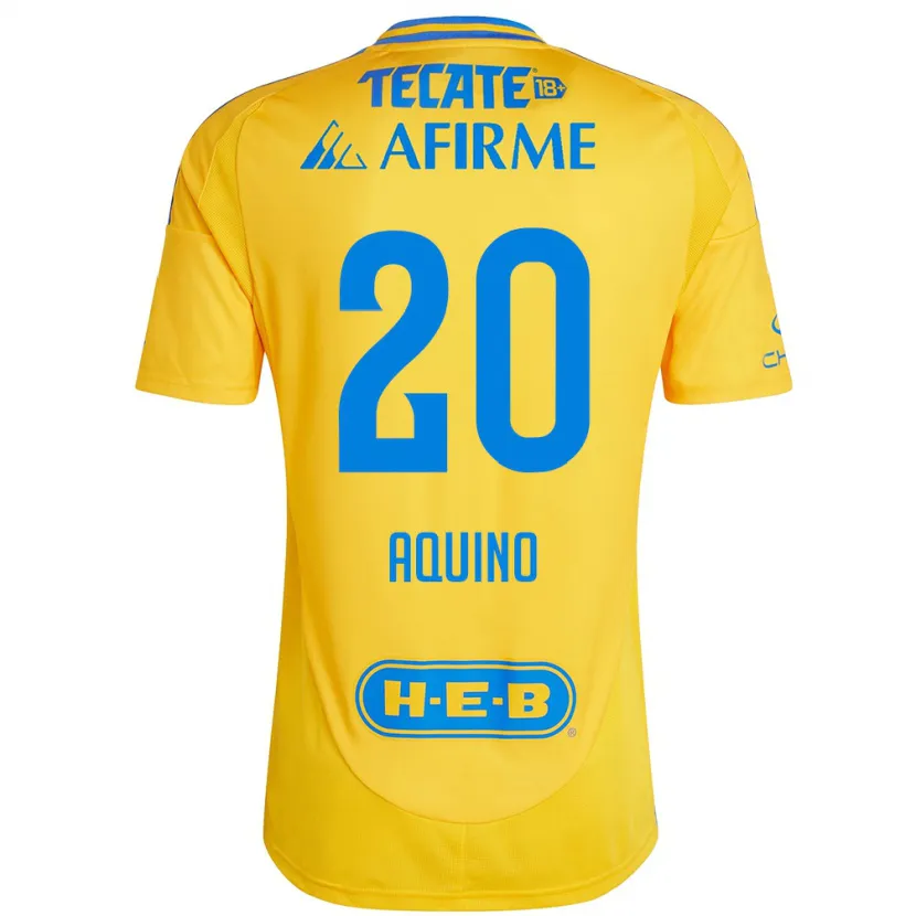 Danxen Mænd Javier Aquino #20 Guld Gul Hjemmebane Spillertrøjer 2024/25 Trøje T-Shirt