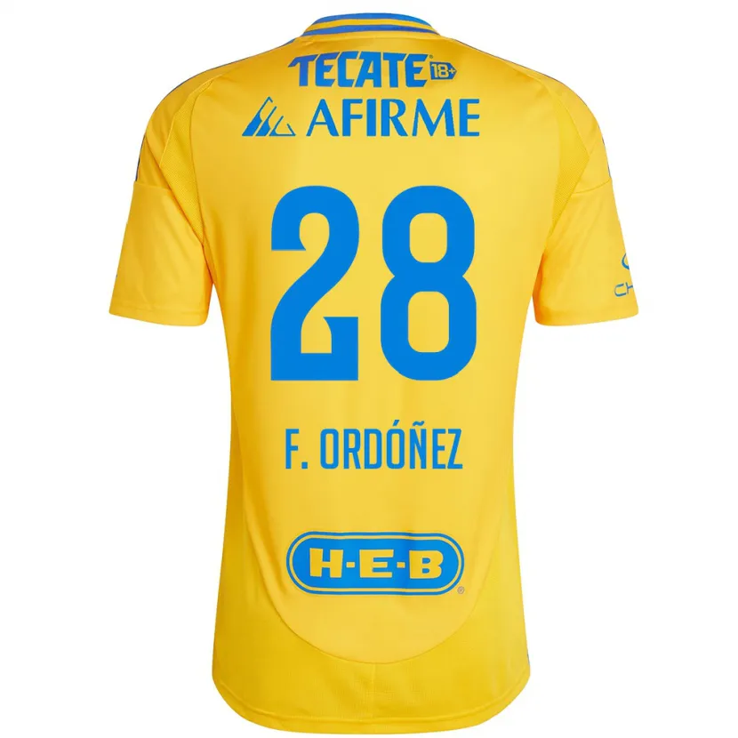 Danxen Mænd Fernando Ordóñez #28 Guld Gul Hjemmebane Spillertrøjer 2024/25 Trøje T-Shirt