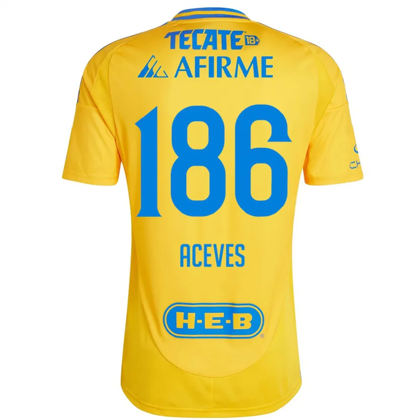 Danxen Mænd Israel Aceves #186 Guld Gul Hjemmebane Spillertrøjer 2024/25 Trøje T-Shirt