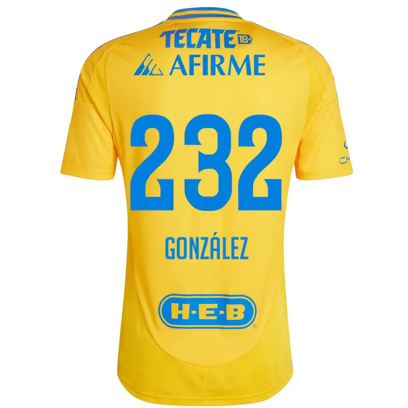 Danxen Mænd César González #232 Guld Gul Hjemmebane Spillertrøjer 2024/25 Trøje T-Shirt