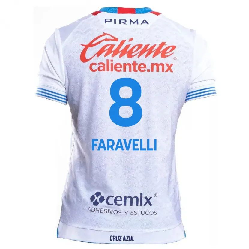 Danxen Mænd Lorenzo Faravelli #8 Hvid Blå Udebane Spillertrøjer 2024/25 Trøje T-Shirt