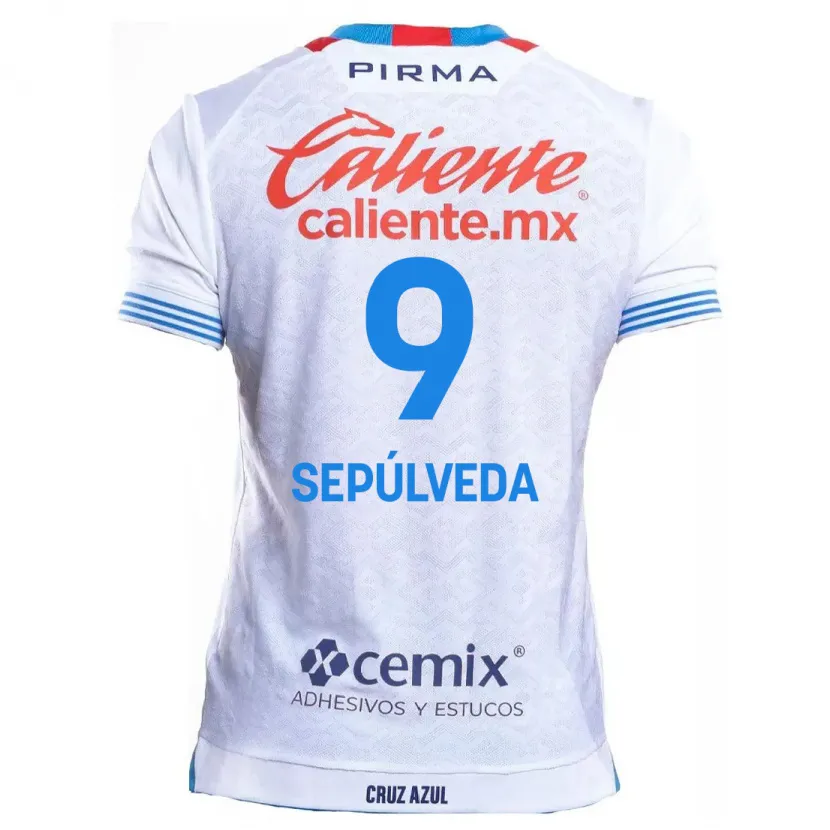 Danxen Mænd Ángel Sepúlveda #9 Hvid Blå Udebane Spillertrøjer 2024/25 Trøje T-Shirt