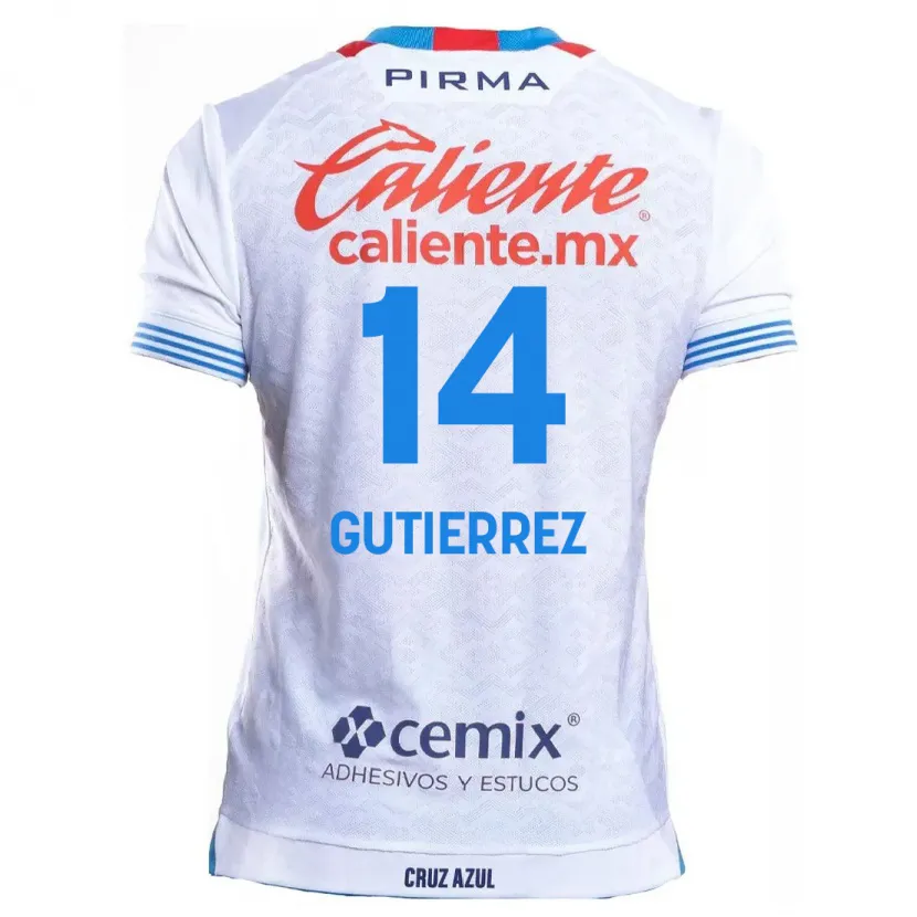 Danxen Mænd Alexis Gutiérrez #14 Hvid Blå Udebane Spillertrøjer 2024/25 Trøje T-Shirt
