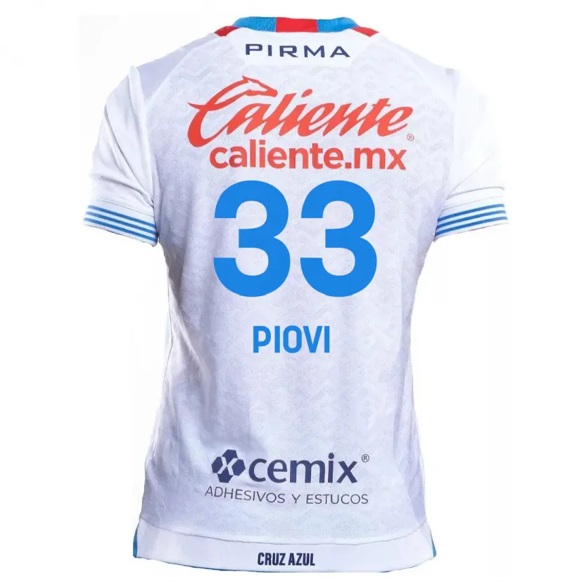 Danxen Mænd Gonzalo Piovi #33 Hvid Blå Udebane Spillertrøjer 2024/25 Trøje T-Shirt