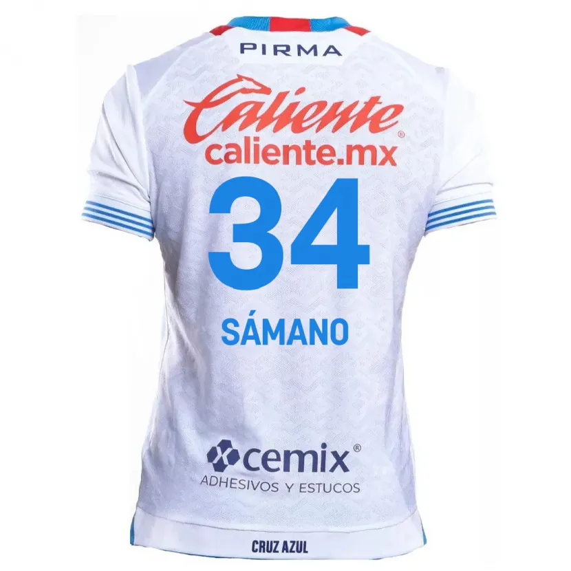 Danxen Mænd Leonardo Sámano #34 Hvid Blå Udebane Spillertrøjer 2024/25 Trøje T-Shirt