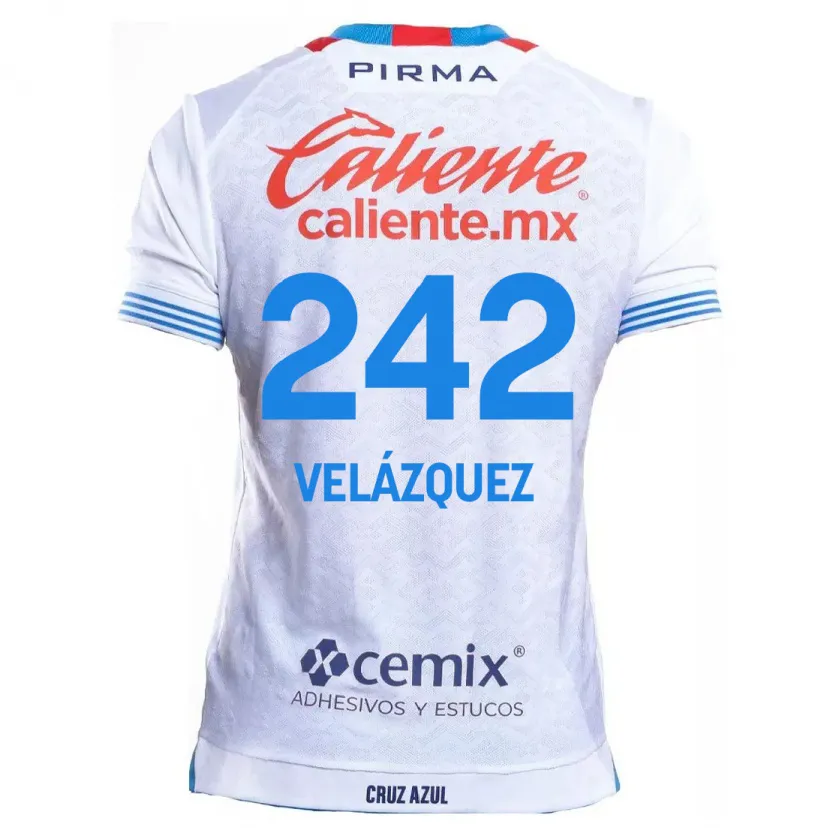 Danxen Mænd Karol Velázquez #242 Hvid Blå Udebane Spillertrøjer 2024/25 Trøje T-Shirt