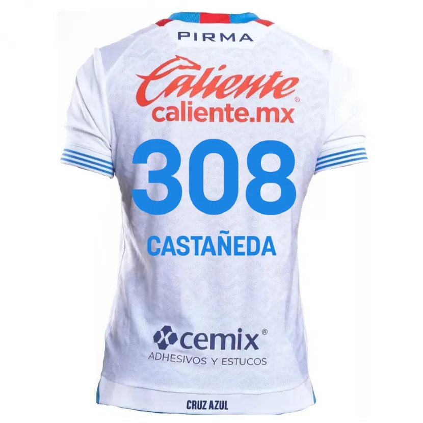 Danxen Mænd Emiliano Castañeda #308 Hvid Blå Udebane Spillertrøjer 2024/25 Trøje T-Shirt