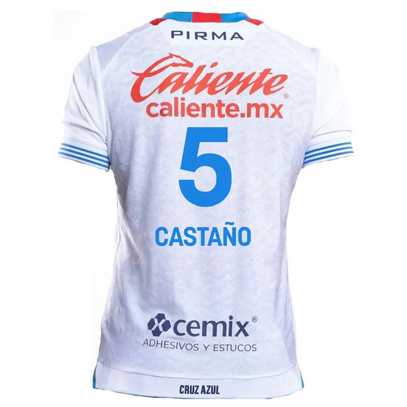 Danxen Mænd Kevin Castaño #5 Hvid Blå Udebane Spillertrøjer 2024/25 Trøje T-Shirt