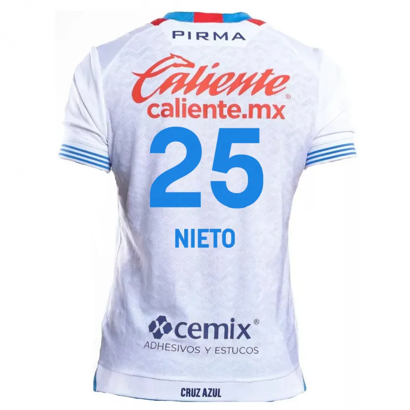Danxen Mænd Natsidieli Nieto #25 Hvid Blå Udebane Spillertrøjer 2024/25 Trøje T-Shirt