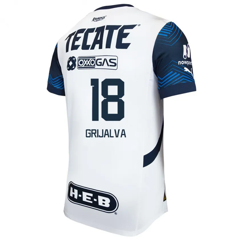 Danxen Mænd Áxel Grijalva #18 Hvid Blå Udebane Spillertrøjer 2024/25 Trøje T-Shirt