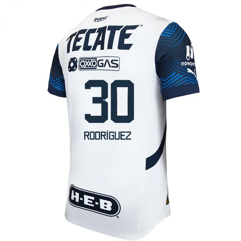 Danxen Mænd Jorge Rodríguez #30 Hvid Blå Udebane Spillertrøjer 2024/25 Trøje T-Shirt