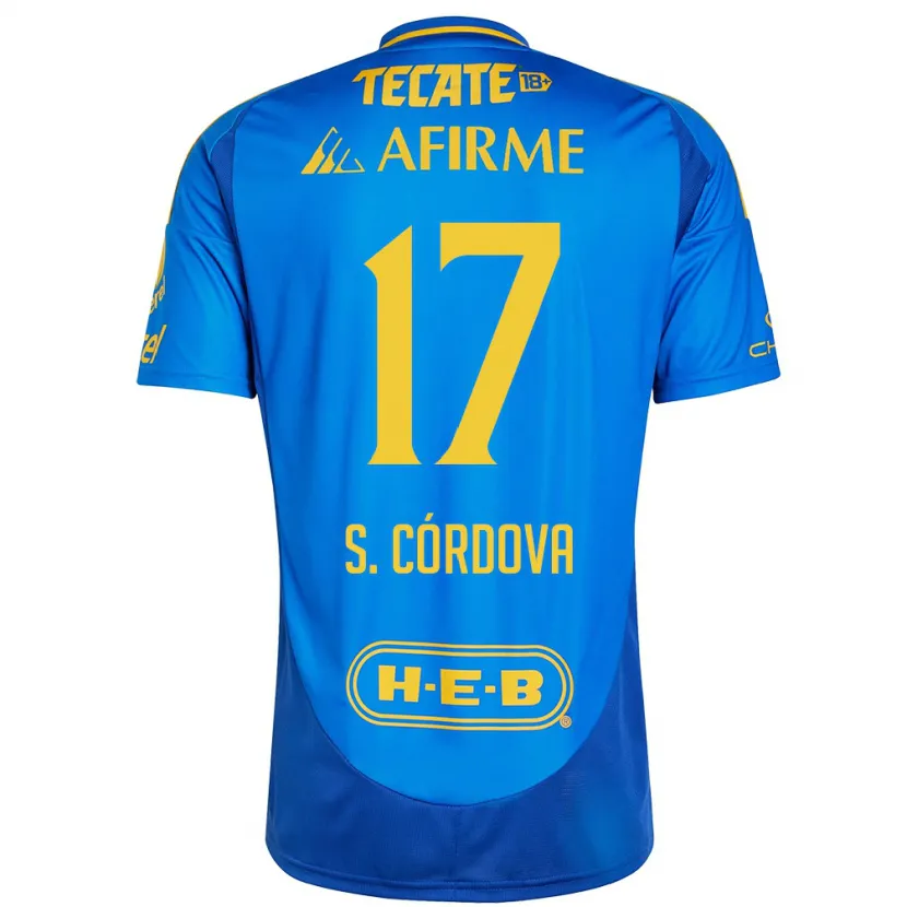 Danxen Mænd Sebastián Córdova #17 Blå Gul Udebane Spillertrøjer 2024/25 Trøje T-Shirt