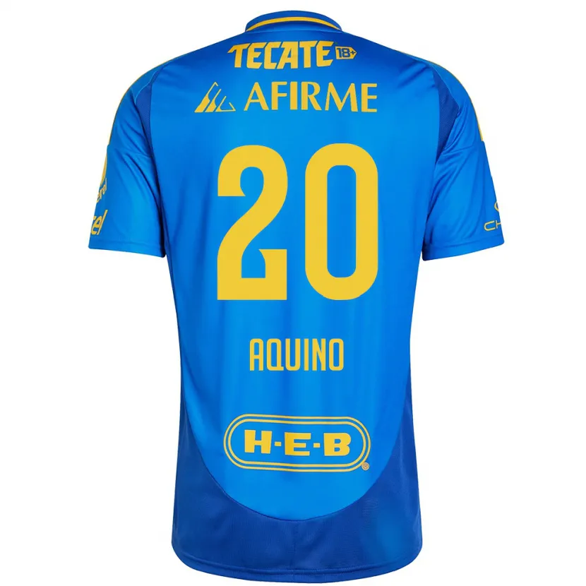 Danxen Mænd Javier Aquino #20 Blå Gul Udebane Spillertrøjer 2024/25 Trøje T-Shirt