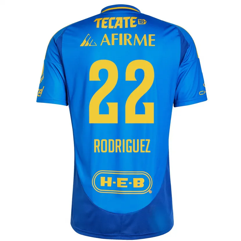 Danxen Mænd Anika Rodriguez #22 Blå Gul Udebane Spillertrøjer 2024/25 Trøje T-Shirt