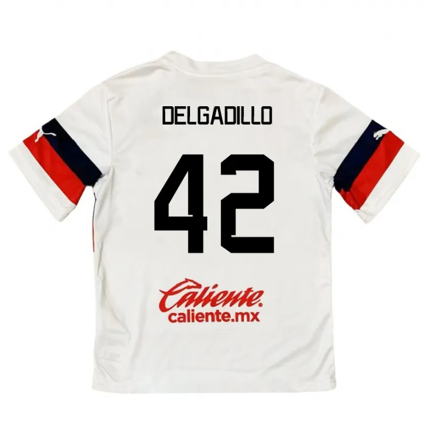 Danxen Mænd Diego Delgadillo #42 Hvid Rød Udebane Spillertrøjer 2024/25 Trøje T-Shirt