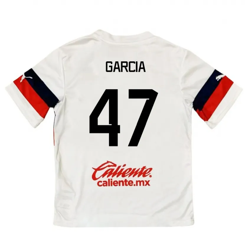 Danxen Mænd Gael García #47 Hvid Rød Udebane Spillertrøjer 2024/25 Trøje T-Shirt
